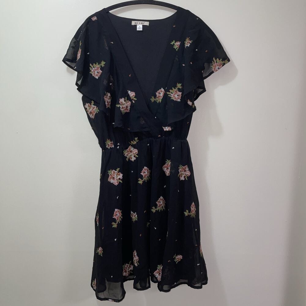 Mi Ami Women’s Size M Black Dress With Needlepoint Floral Fairy Whimsygoth Goth